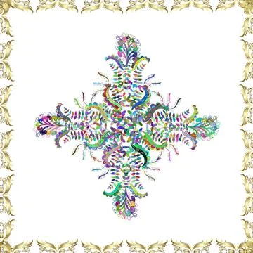 Seamless pattern with flowers. Green, neutral and white colors. Mandala vector f 스톡 일러스트