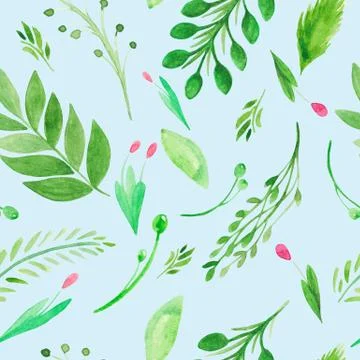 Seamless pattern of flowers greenery berries rustic style Watercolor illustra Stockillustratie