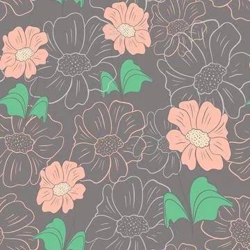 Seamless pattern with flowers hand drawing, vector illustration. Stockillustratie