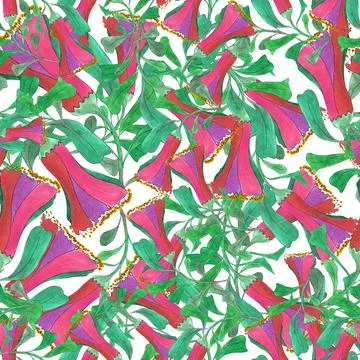 Seamless pattern of flowers, hand drawn by watercolor Stock Illustration