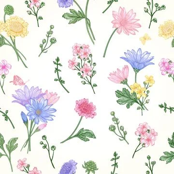 Seamless pattern with flowers. Illustrazione stock