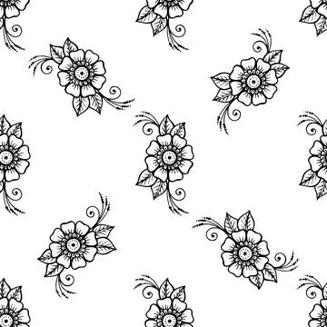 Seamless pattern of flowers in indian style. Mehndi henna tattoo hand drawn b Stock Illustration