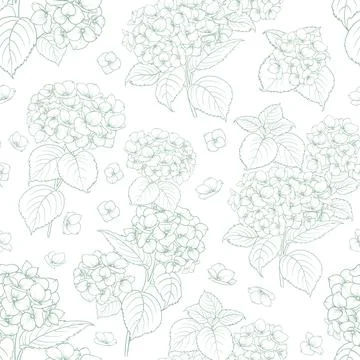 Seamless pattern from flowers of lavender,rose, and hydrangeas on a white Stock Illustration