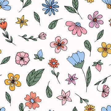 Seamless pattern of flowers with leaves Stock Illustration