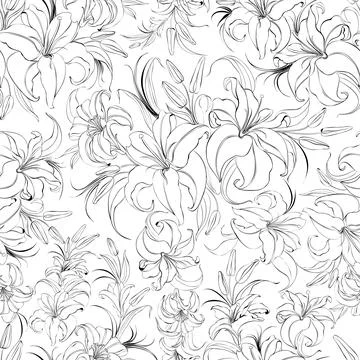Seamless pattern from flowers of lilies on a white background. Stock Illustration