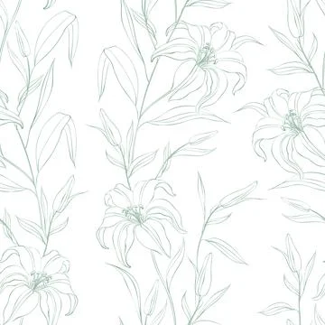 Seamless pattern from flowers of lilies on a white background. Stock Illustration