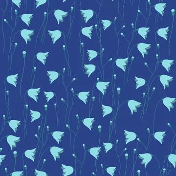 Seamless pattern with flowers, lily of the valley on dark blue background. Stock Illustration