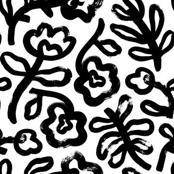 Seamless pattern with flowers in naive style. Stock Illustration