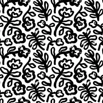 Seamless pattern with flowers in naive style. Stock Illustration