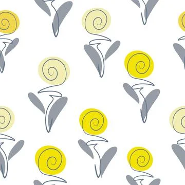 Seamless pattern with flowers in one line style. Vector. Illustration