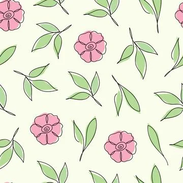 Seamless pattern with flowers in one line style. Stock Illustration