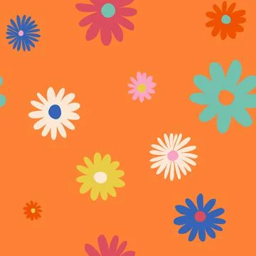 Seamless pattern, flowers on an orange background Stock Illustration