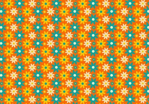 Seamless pattern with flowers on a orange background. Stock Illustration
