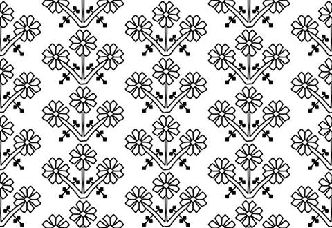 Seamless pattern flowers Ornament of Russian folk embroidery, black contour i Stock Illustration
