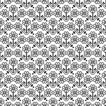 Seamless pattern flowers Ornament of Russian folk embroidery, black contour i Stock Illustration
