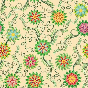 Seamless pattern with flowers over beige Stock Illustration