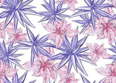 Seamless pattern. Flowers. Pink and lilac leaves on a white background. Endless Stock Illustration