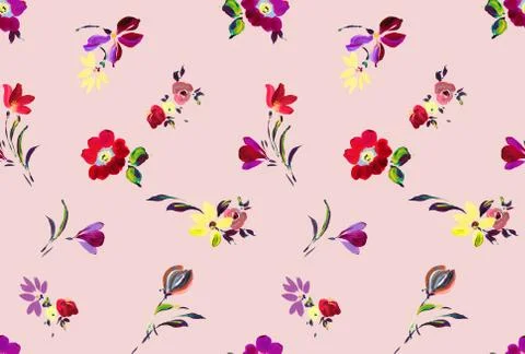 Seamless pattern with flowers on pink background. Stock Illustration