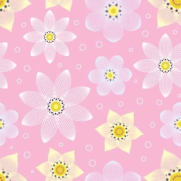 Seamless pattern with flowers on a pink background. Vector Stock Illustration