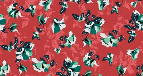 Seamless pattern with flowers on red background. Patch for fabric textile prints Stock Illustration