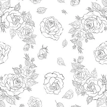 Seamless pattern from flowers of roses on a white background. Stock Illustration