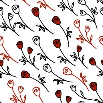 Seamless Pattern, flowers. Simple white and red roses on a white background Stock Illustration