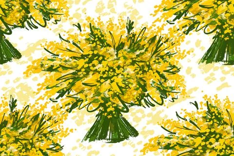Seamless pattern of flowers. Spring bouquet of yellow mimosa on a white Stock Illustration