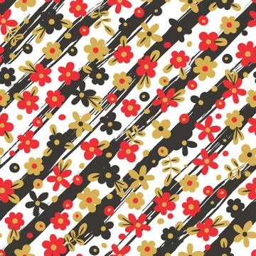 Seamless pattern with flowers on striped background Stock Illustration