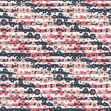 Seamless pattern with flowers on striped background Stock Illustration