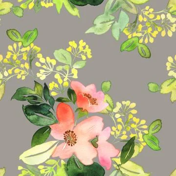 Seamless pattern with flowers watercolor. Stock Illustration
