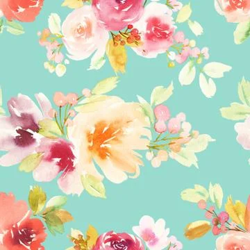 Seamless pattern with flowers watercolor. Stock Illustration