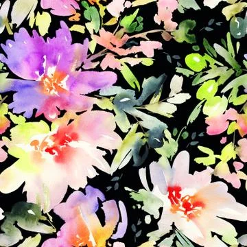 Seamless pattern with flowers watercolor. Stock-Illustration