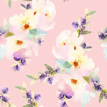 Seamless pattern with flowers watercolor. Stock Illustration
