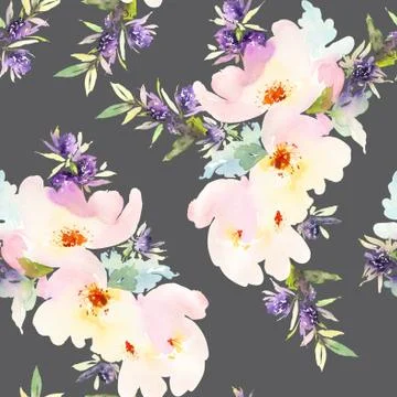 Seamless pattern with flowers watercolor. Stock Illustration