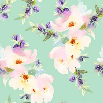 Seamless pattern with flowers watercolor. Stock Illustration
