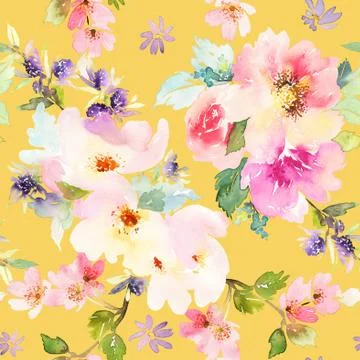 Seamless pattern with flowers watercolor. Stock Illustration