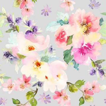 Seamless pattern with flowers watercolor. Illustrazione stock