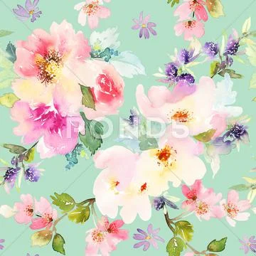 Seamless pattern with flowers watercolor. Stock Illustration