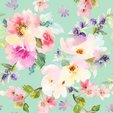 Seamless pattern with flowers watercolor. Stock Illustration