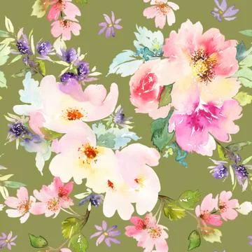 Seamless pattern with flowers watercolor. Illustrazione stock