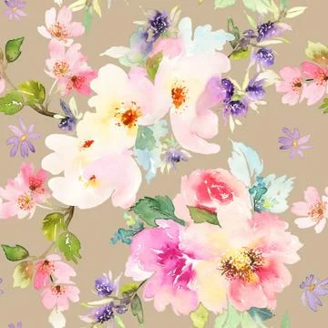 Seamless pattern with flowers watercolor. Stock Illustration