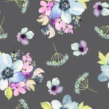 Seamless pattern with flowers watercolor. Stock Illustration