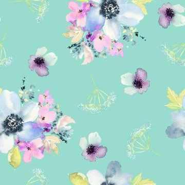 Seamless pattern with flowers watercolor. Stock-Illustration
