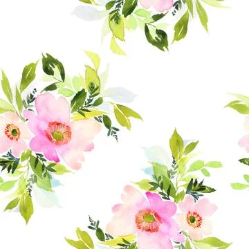 Seamless pattern with flowers watercolor. Stock Illustration