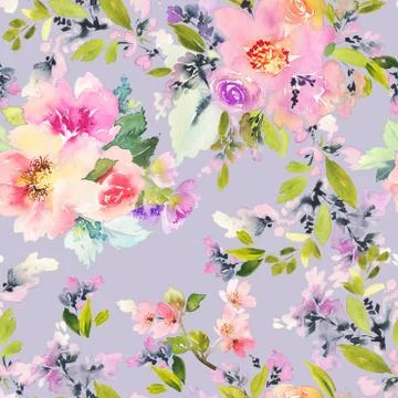 Seamless pattern with flowers watercolor. Stock Illustration