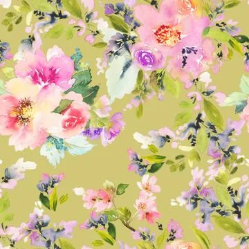 Seamless pattern with flowers watercolor. Stock Illustration
