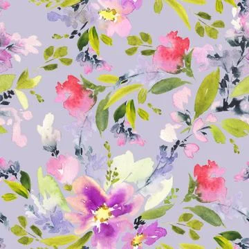Seamless pattern with flowers watercolor. Stock Illustration