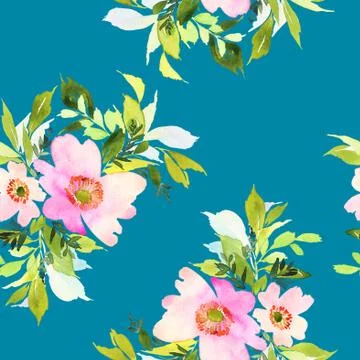 Seamless pattern with flowers watercolor. Stock Illustration