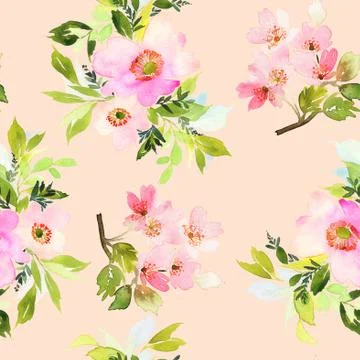 Seamless pattern with flowers watercolor. Stock Illustration