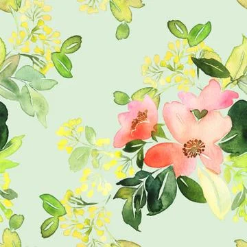 Seamless pattern with flowers watercolor. Illustrazione stock